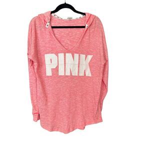 PINK Victoria’s Secret Women’s Heathered Pink Hoodie Size S V-Neck Long Sleeve